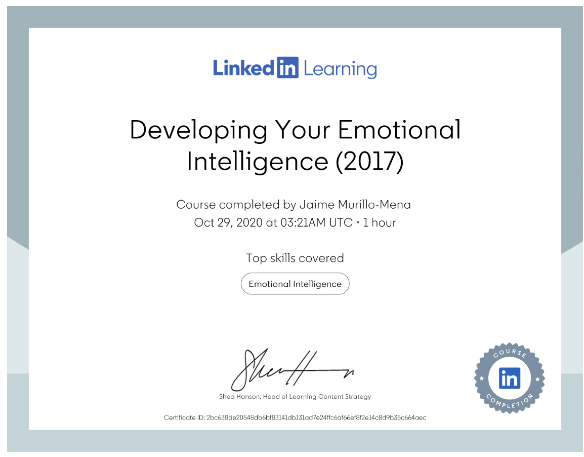 Certificate of Completion — Emotional Intelligence