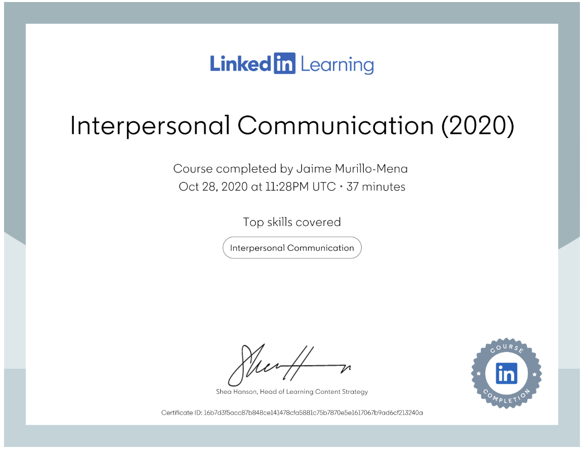 Certificate of Completion — Interpersonal Communication